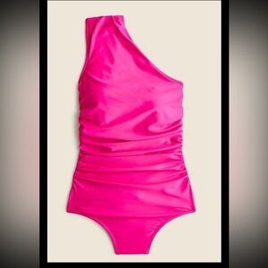 J.CREW Women's Sleek Ruched One-Shoulder One-Piece NWT Size 10 Pink